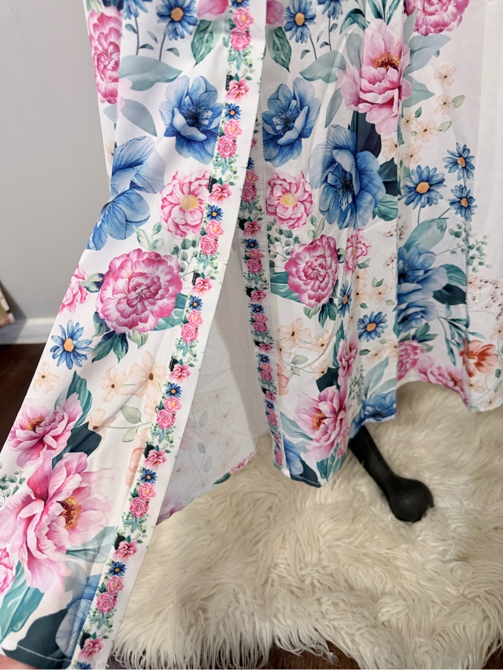 Floral-Embroidered White Maxi Dress with Pink & Blue Accents - Picture 5 of 14